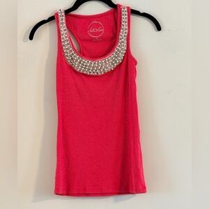 INC Coral Ribbed Tank with Embellished Pearl Neckline Size XS